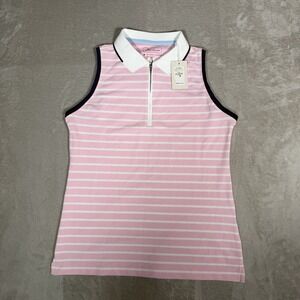 Peter Millar Women Chrissie Sleeveless 1/4 Zip Golf Polo Striped M LS20EK31E
